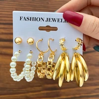 vintage gold geometric womens earrings set fashion pearl circle hoop earrings for women brincos 2022 trend female jewelry gifts