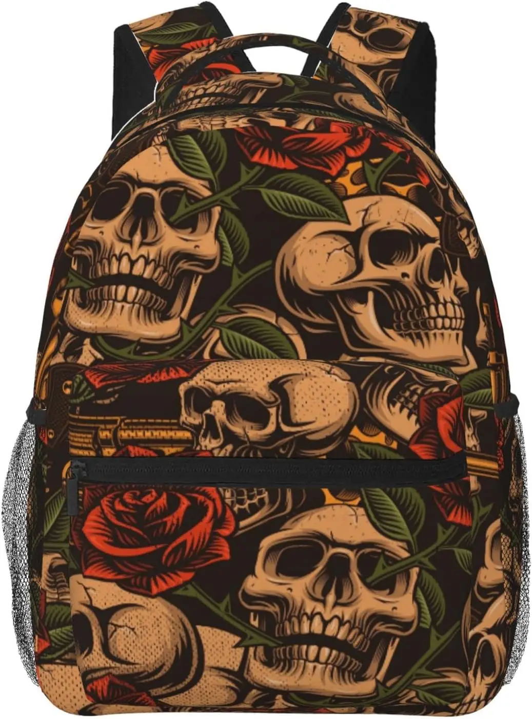 Skulls With Guns and Roses Lightweight Laptop Backpack for Women Men College Bookbag Casual Daypack Travel Bag