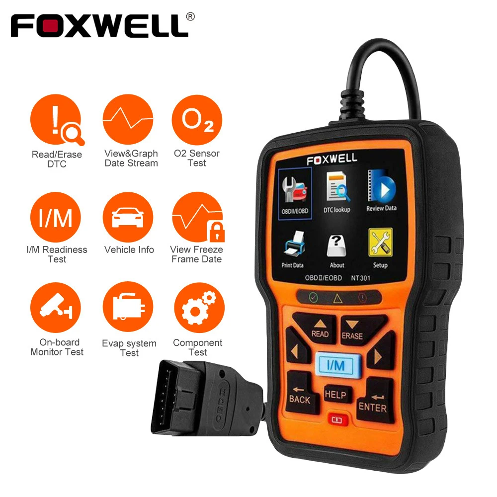 FOXWELL NT301 OBD2 сканер Проверяющий светильник двигателя считыватель кодов EOBD OBD 2