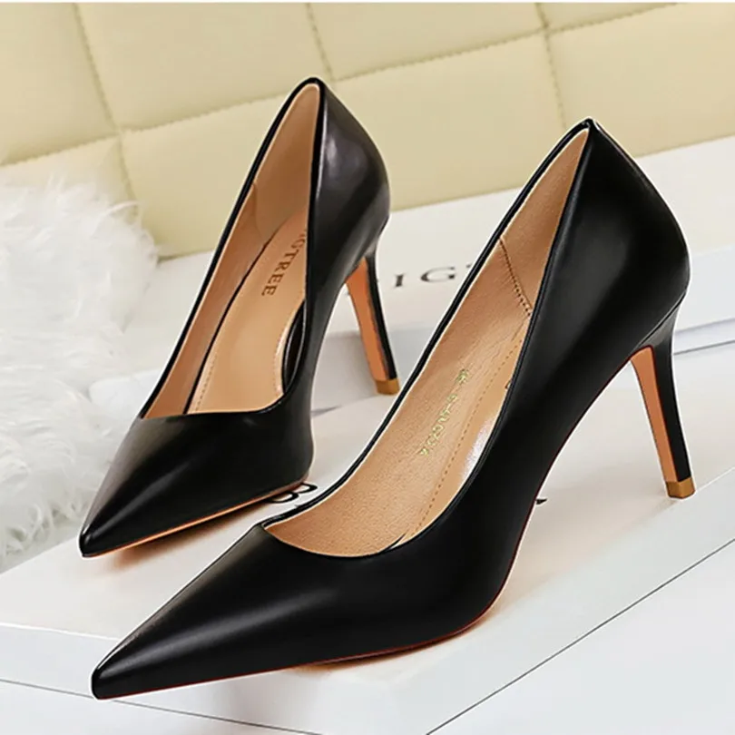 

Spring Autumn Simple High Heels Pumps Shoes for Women Fashion PU Thin Heels Shallow Pointed Toe OL Ladies Tacones Altos Zapatos