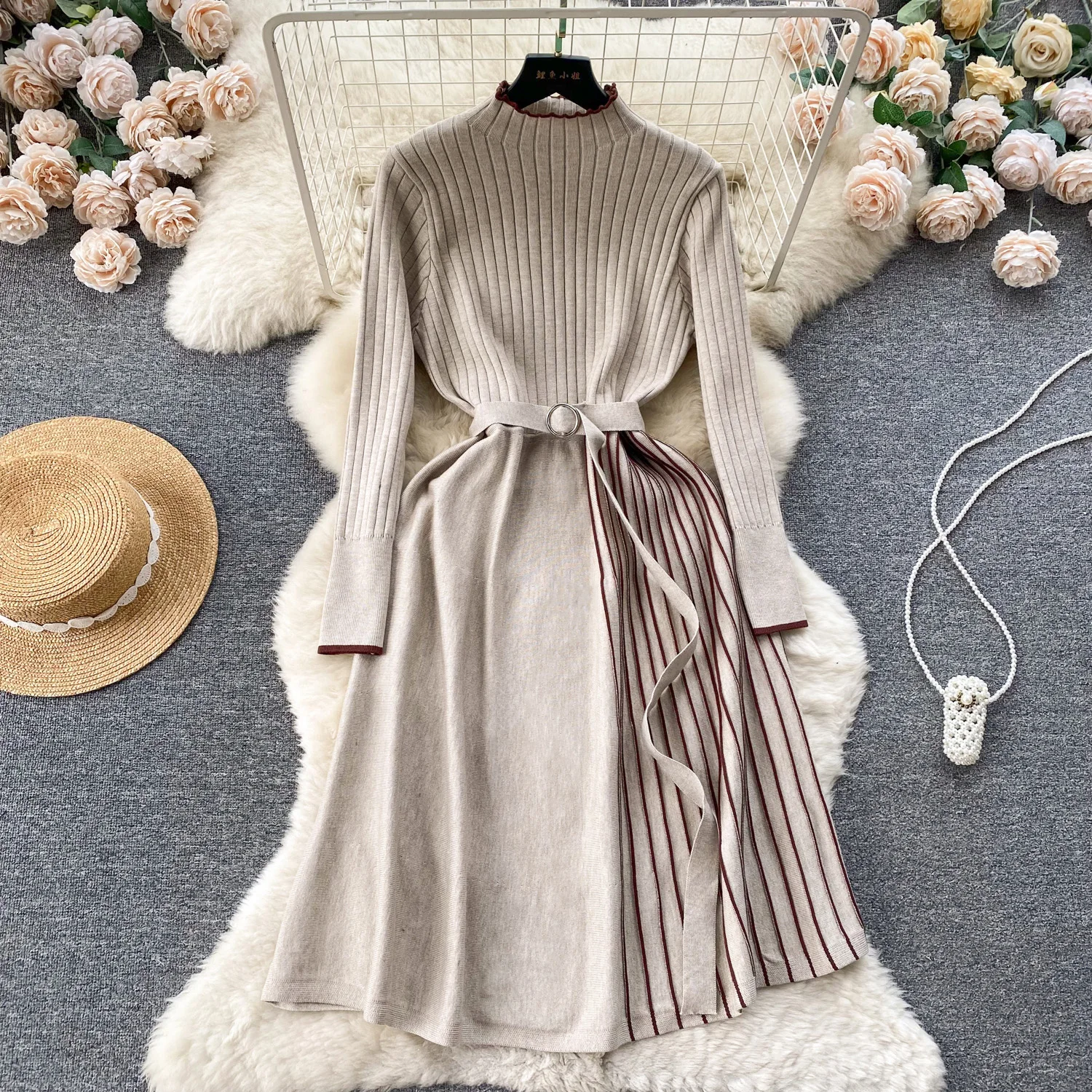 

Осенне-зимнее платье, новое темпераментное вязаное платье с длинным рукавом