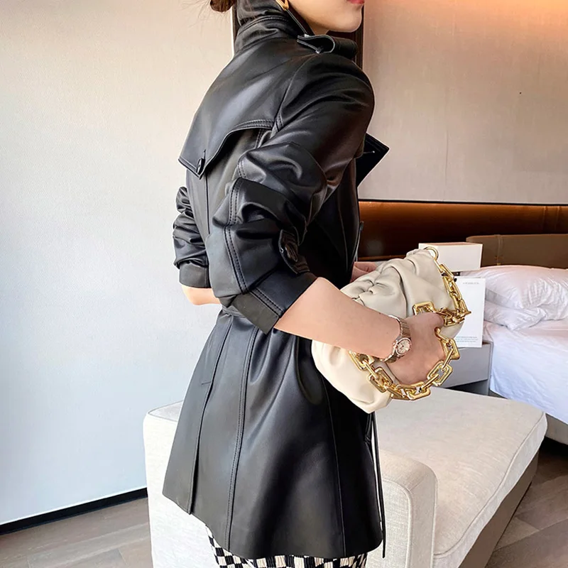 2023 Autumn Winter Belted Genuine Leather Jackets Real Leather Coats Women Jackets Female Sheep Leather Outwear CL4873