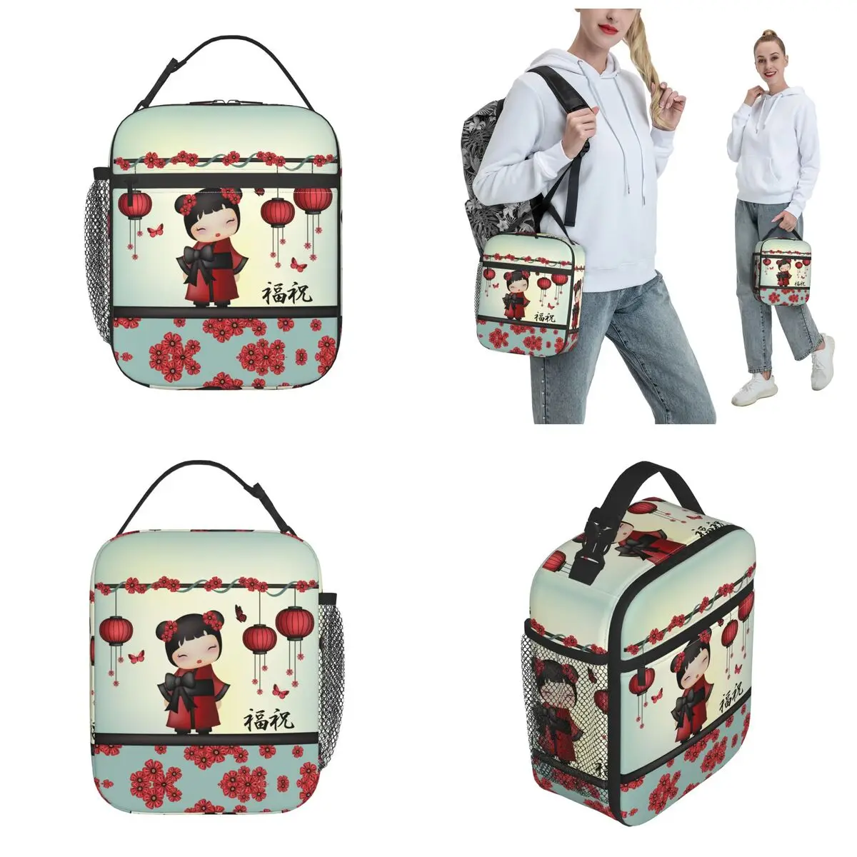 Фото Kaiko The Kokeshi, кукла благословение, изолированная сумка для ланча, коробка для еды, многоразовый термоохладитель, коробка для бенто, офис №2