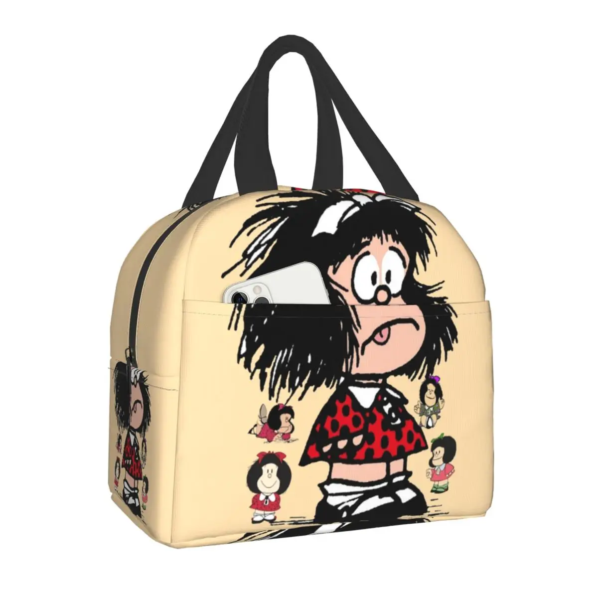 

Mafalda Quino Comics Insulated Lunch Bag for Camping Travel Humoriste Cartoon Portable Cooler Thermal Bento Box Women Kids