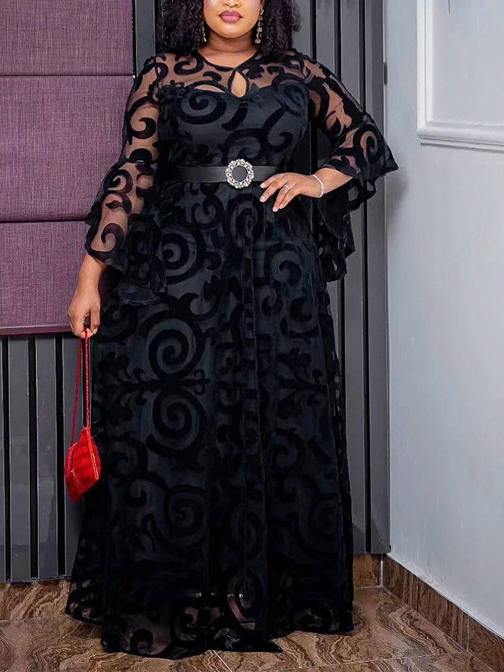 

Chiffon Pleated Solid Loose Dress Women Short Sleeve Long Dresses African Robe Summer Fashion Tunic Office Lady