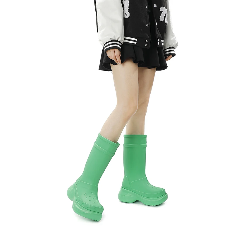 Classic spring and autumn women's platform heels outdoor non-slip rain boots 2022 women's new black and white women's boots