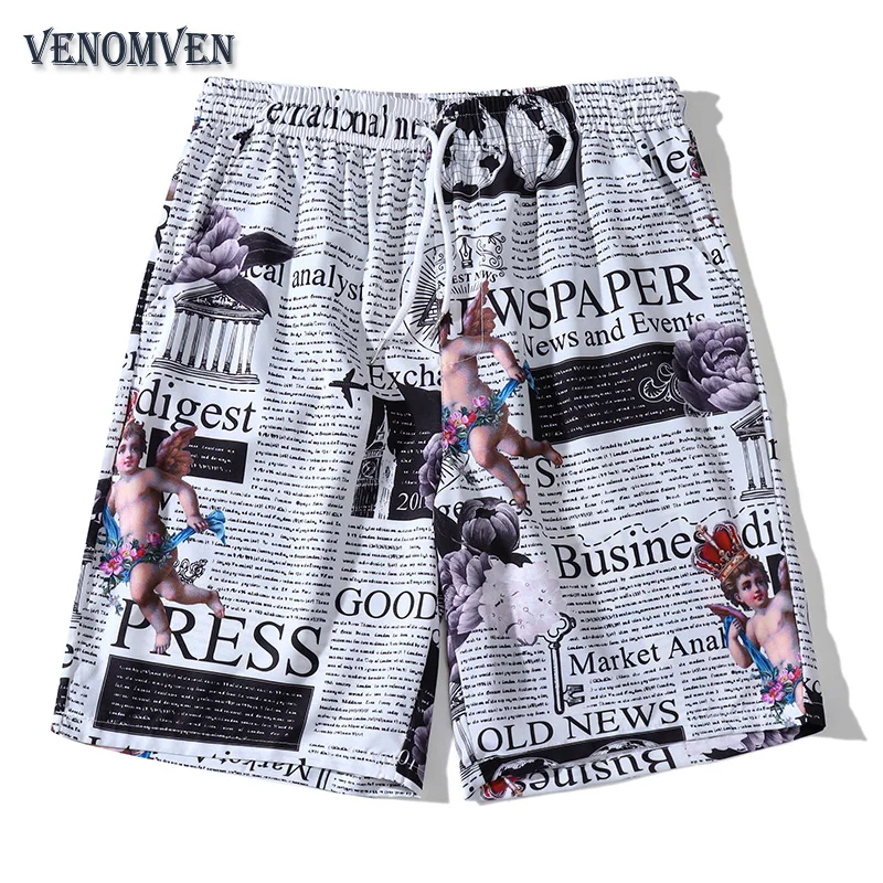 

2022 Summer Alphabet Angel Graphic Beach Pants Men's Oversized Retro Fashion Seaside Vacation Casual Shorts Basketball Bermuda