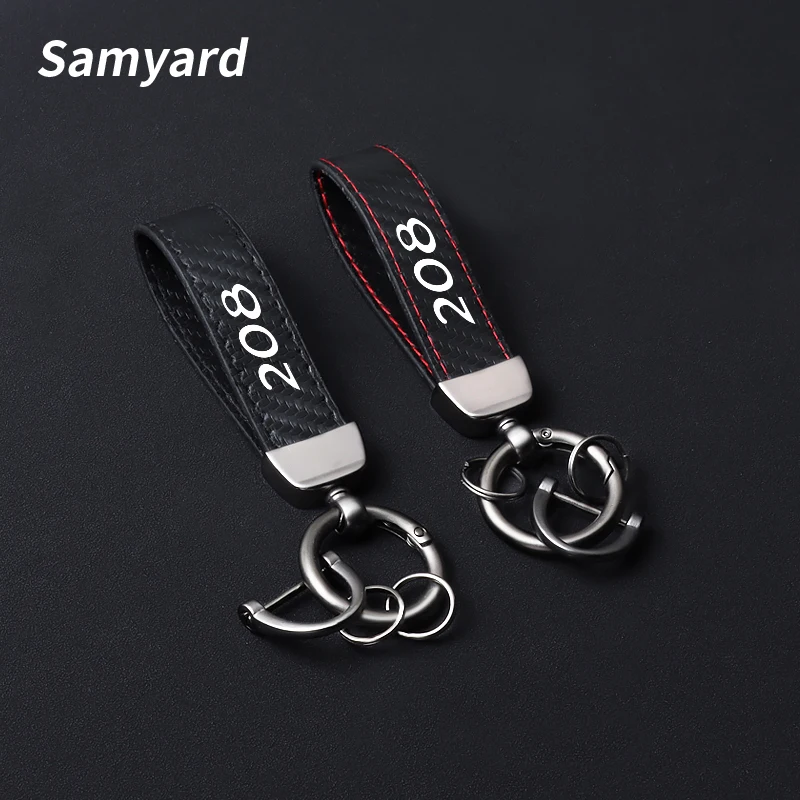 

Carbon Fiber Leather Car Keychain For Peugeot 206 207 208 301 307 308 508 2008 3008 5008 Key Rings Car Accessories