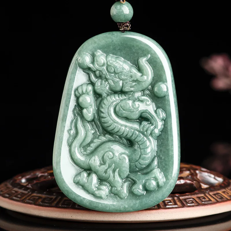 

Natural Jadeite Dragon Jade Pendant Charm Jewelry Fashion Accessories Hand-Carved Necklace Men Women Luck Amulet with Chain Gift