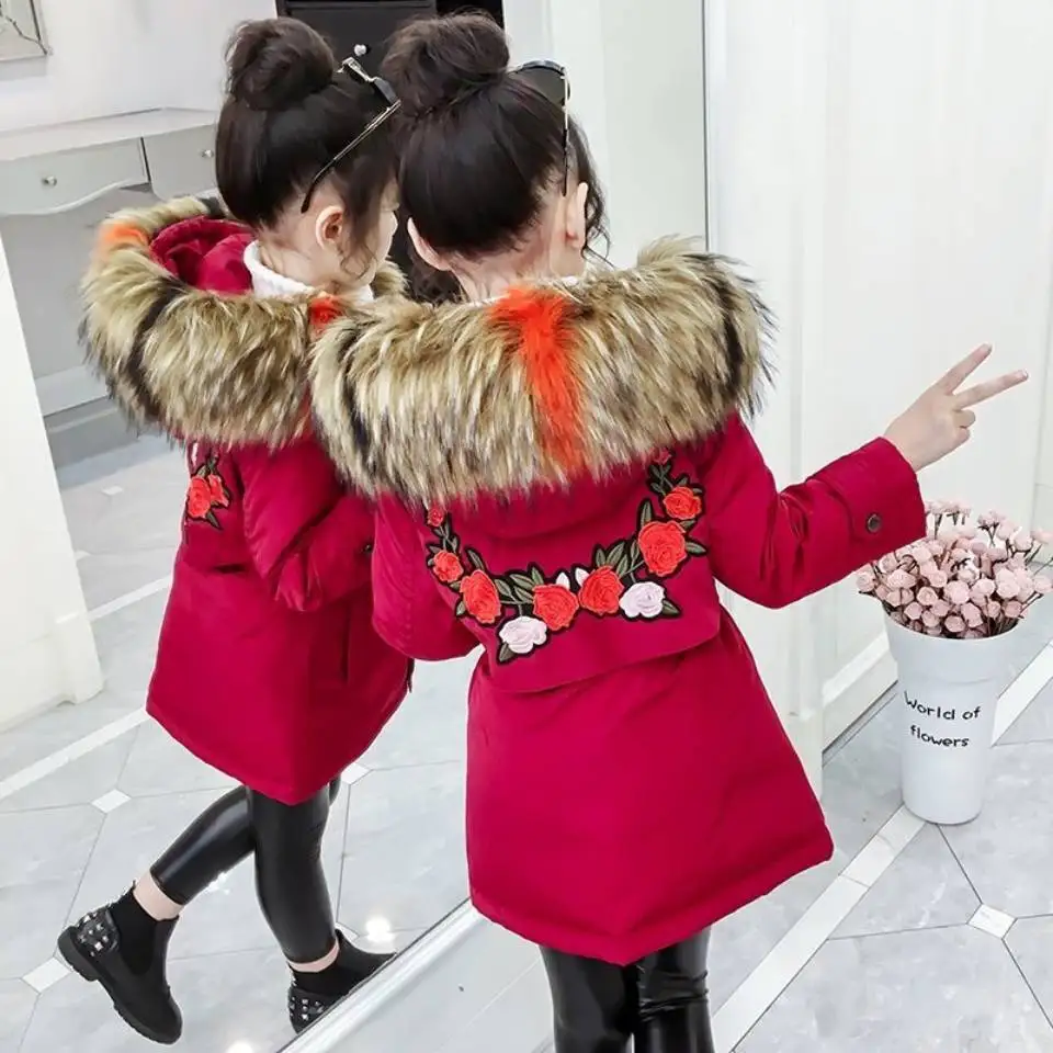 

Children Winter Down Cotton Parkas 2020 New Fashion Girl Thick Parka Fur Hooded Snowsuit Jackets Coat Kids Clothes Two Colors