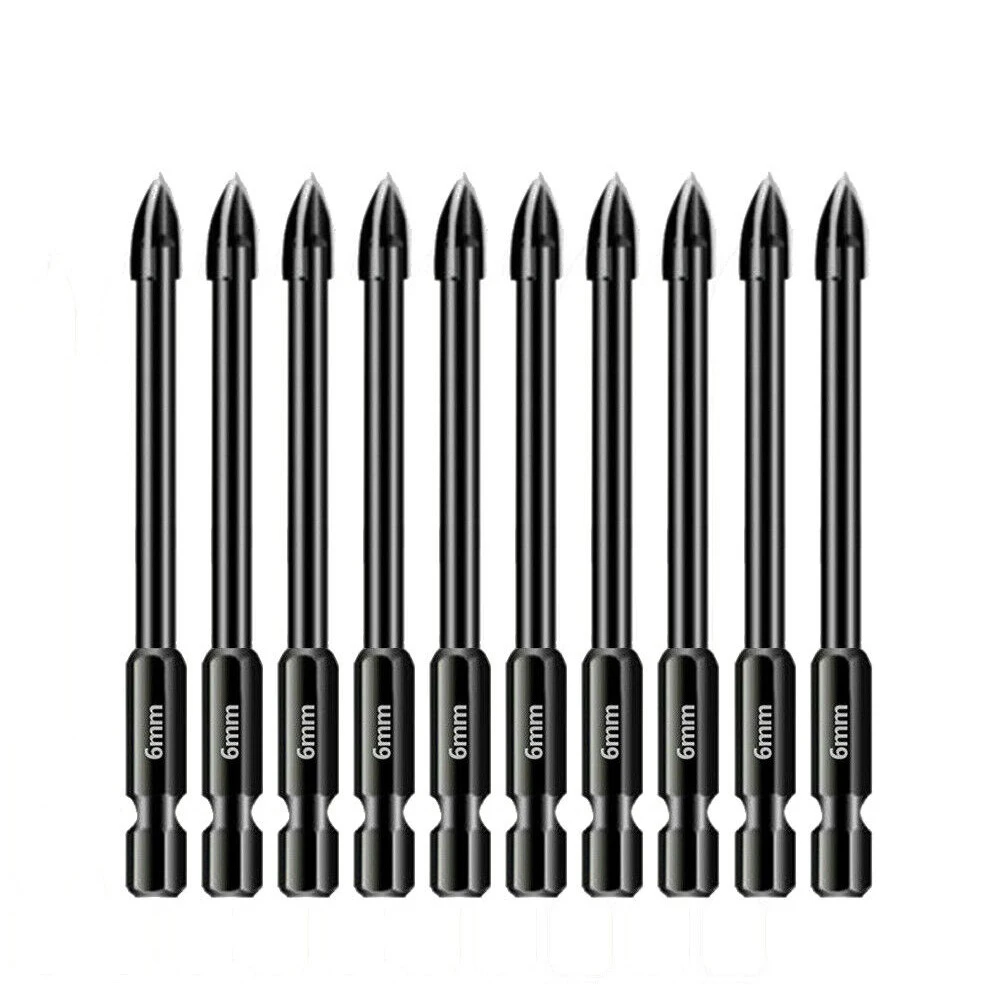 10pc 6mm Tungsten Carbide Cross Spear Head Drill Bit Hex Shank For Tile Porcelain Marble Ceramic Glass Brick Drilling Power Tool