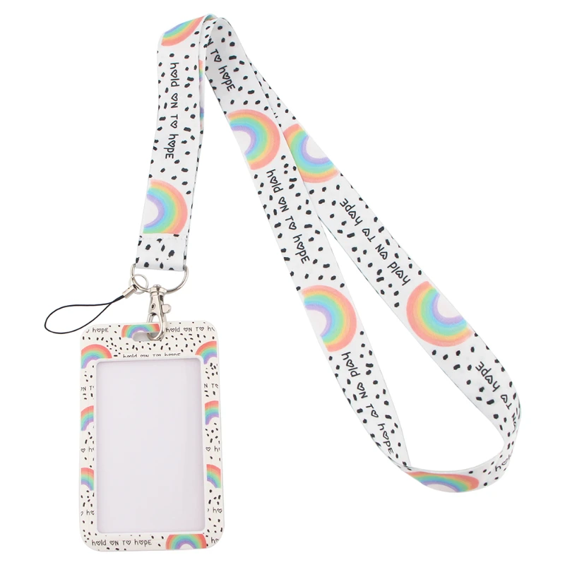 

Credential holder Rainbow Neck Strap Lanyard Credit Card ID Holder Bag Student Keychain Key Ring Holder Card Cover Badge
