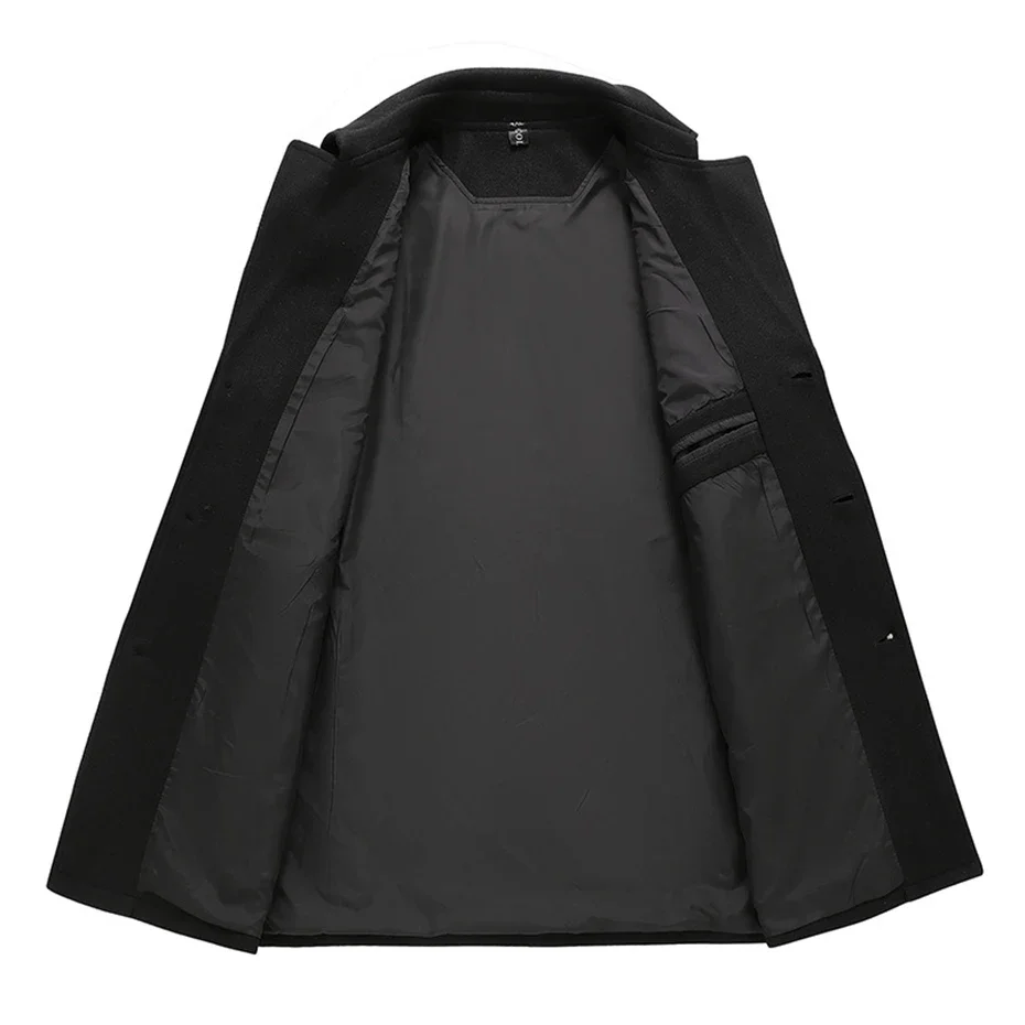 Мужская шерстяная куртка однотонная длинная стильная Осень-зима размеры до 12XL