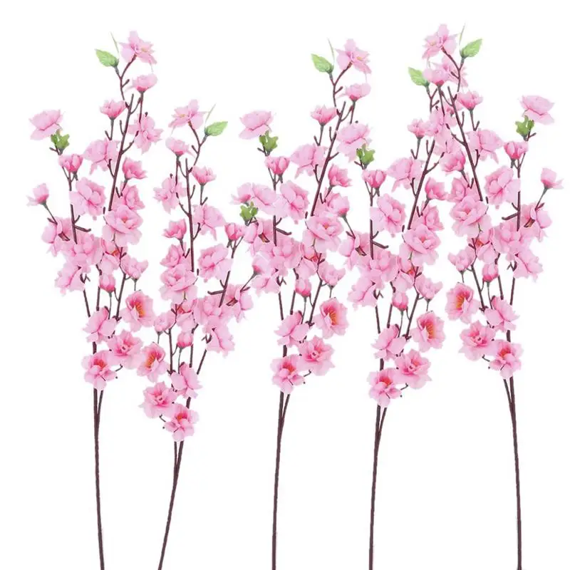 Купи 6pcs Peach Blossom Simulation Flowers Artificial Flowers Silk Flower Decorative Flowers Wreaths Branch Fake Leaves Peach Blossom за 298 рублей в магазине AliExpress