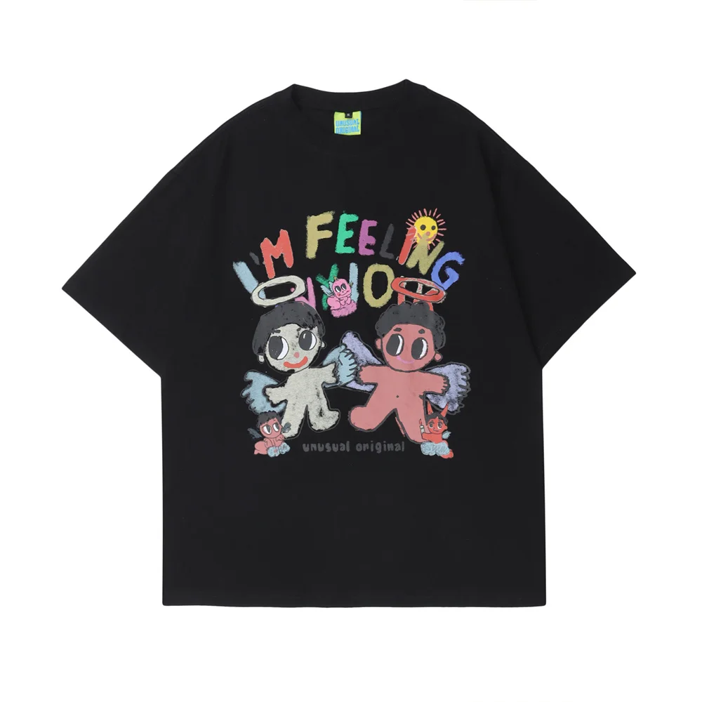 

Hip Hop Harajuku T-Shirt Men Streetwear Cartoon Angel Letter Print T Shirt 2022 Summer Short Sleeve Tshirt Cotton Casual Tee Top