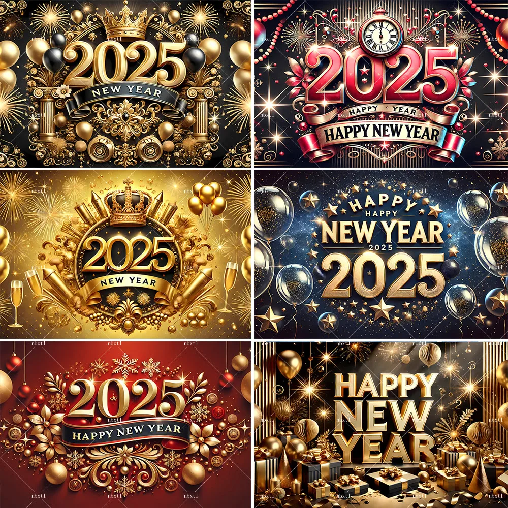 Черное золото 2025 Новогодняя вечеринка фон с обратным отсчетом Корона фейерверк