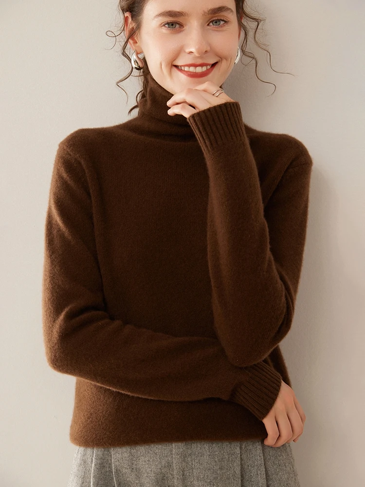 Женский осенне-зимний кашемировый свитер 100% водолазка с длинным рукавом пуловер