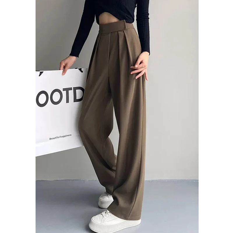 

Wide Leg Women Classic Suit Pants Vintage Palazzo Office Elegant Casual Black Trousers Female High Wasit Pants