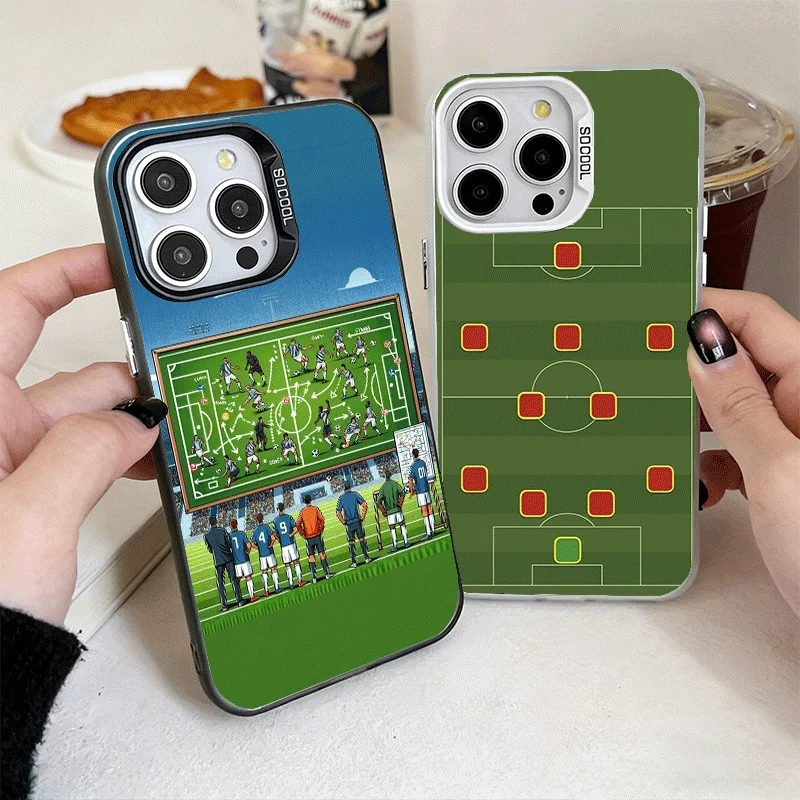 Фото Противоударный чехол для телефона с дизайном футбольной тактики для iPhone 17 Air, 16, 16E, 15 Pro Max, 14 Plus, 13 Mini, 12. Защитная задняя крышка от падений. №1