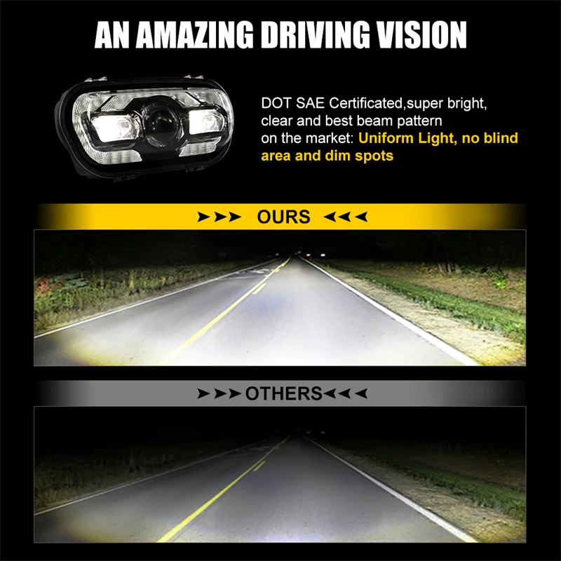 9 8-дюймовая прямоугольная светодиодная фара для мотоцикла с DRL дальнего/ближнего