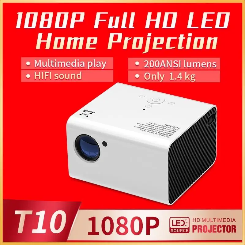 

T10 Mini LED Pico Projector 1920 * 1080P Resolution Supports Full HD Video BeamerHIFI Sound For Home Theater Cinema Projectors