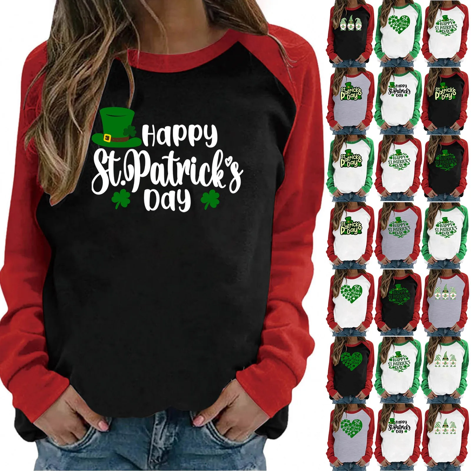 

Popular Irish St.Patrick Day Print Men Women Sweatshirts Harajuku Casual Tops Dwarf Print Patchwork Long Sleeve Couple's Tops