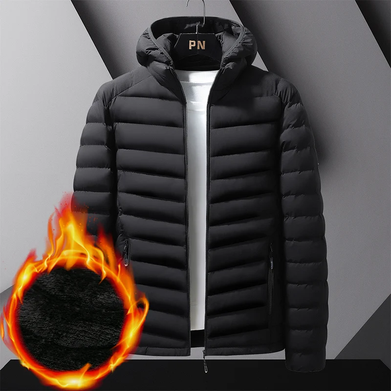 

Модная 2022 Ультралегкая Черная мужская пуховая брендовая одежда повседневные теплые пальто с капюшоном осенне-зимние куртки на молнии ветр...