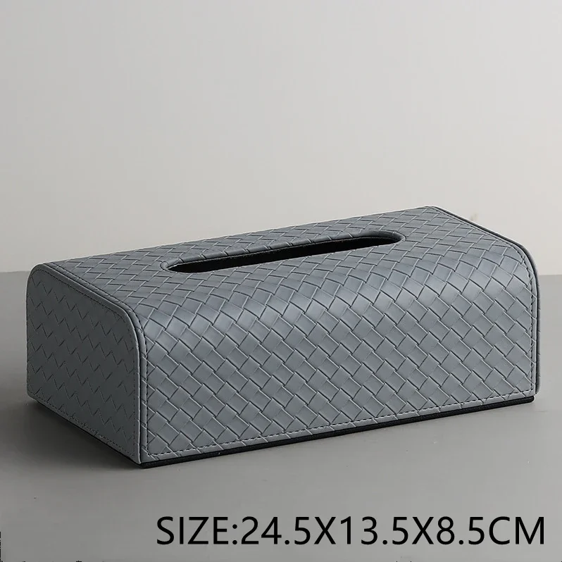 

Rectangle Leather Tissue Box Creative Woven Grid Imitation Leather Extractable Tissue Box Home Bedroom Living Room Decoration