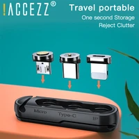 accezz mini magnetic plug case portable storage box 3 plugs chagrer adapter for iphone micro usb type c connector accessories