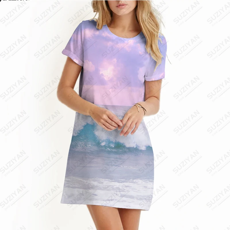 

Round neck short sleeved floral dress printed street casual simple elegant dress 2023 fashion hot selling women's A-line dress