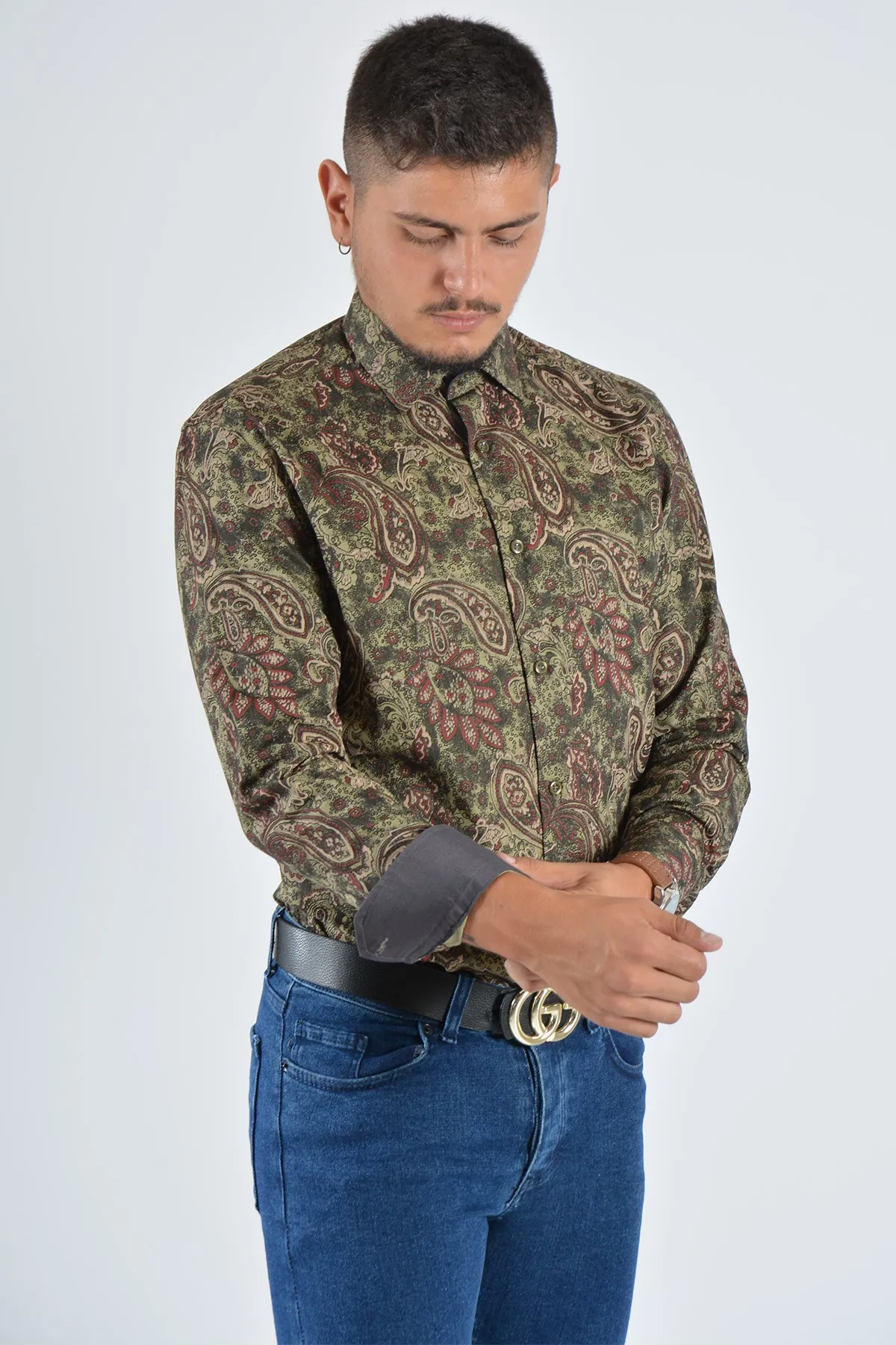 Therapy Men Male Print Long-Sleeve Shirt 20Y-4300474-01 Haki