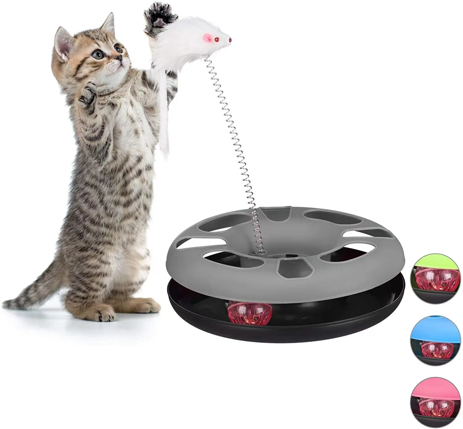 

Cat Toy Turntable Ball for Indoor Cats Interactive Kitten Toy Roller Tracks with Catnip Spring Pet Toy Teaser Mouse Pet Supplies