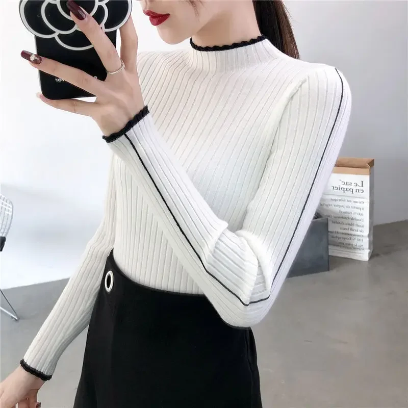 Женский свитер с высоким воротником до половины поло весна-осень новый стиль