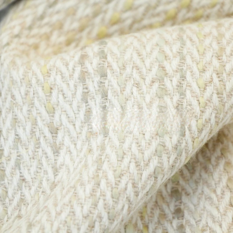 Fabric Width 150X50cm Color Striped Draping High Fur Oatmeal Color Beige Herringbone Wool Diy Coat Cloak Hanfu Spring and Summer