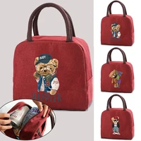 portable lunch bag food picnic lunch box insulated thermal handbag women cooler bag bear print fresh bento food pouch container