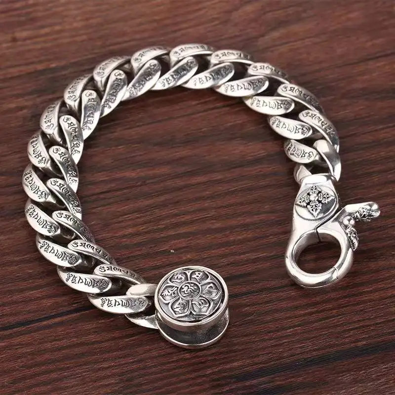 

National Tide Retro Bracelet Men's Six-character Mantra Tide Wide Version Men's Domineering Personality Atmosphere Bracelet