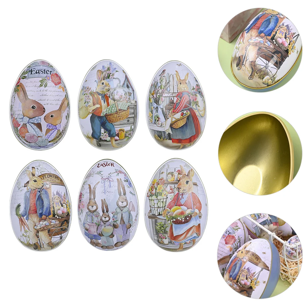 

6 Pcs Easter Egg Box Bath Gifts Alloy Tinplate Case Metal Easter Goodies Box Tinplate Material Easter Gift Tin Box Baby