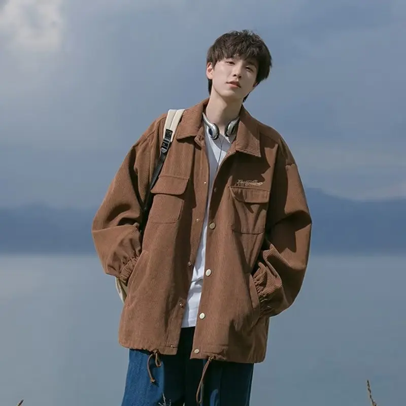 

Autumn Solid Color Cargo Jacket Men's Teen Handsome Loose