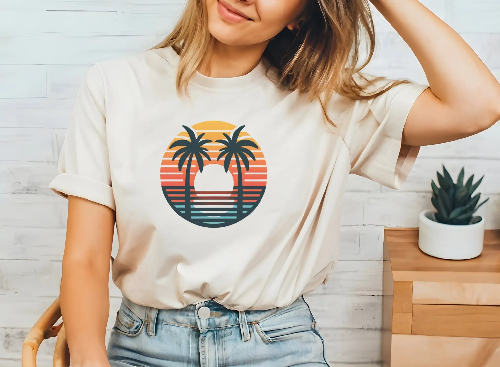 Футболка Sunset Palm из хлопка в стиле ретро винтажная приключенческая природа