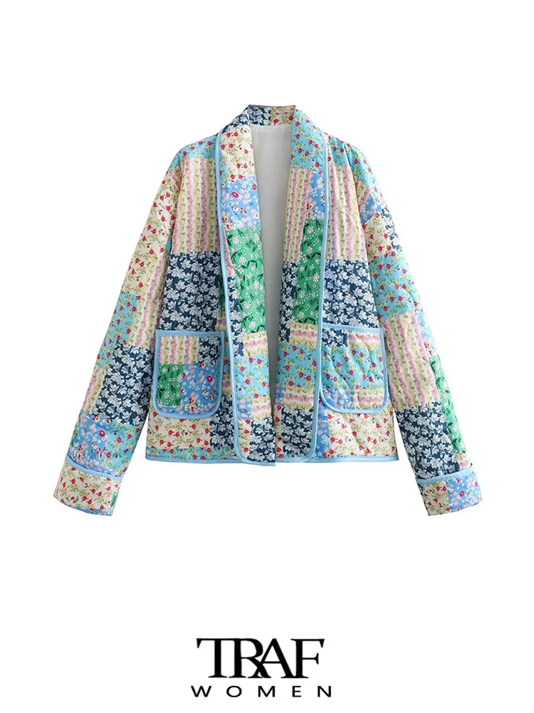 

Женское пальто с цветочным принтом, длинным рукавом и карманами