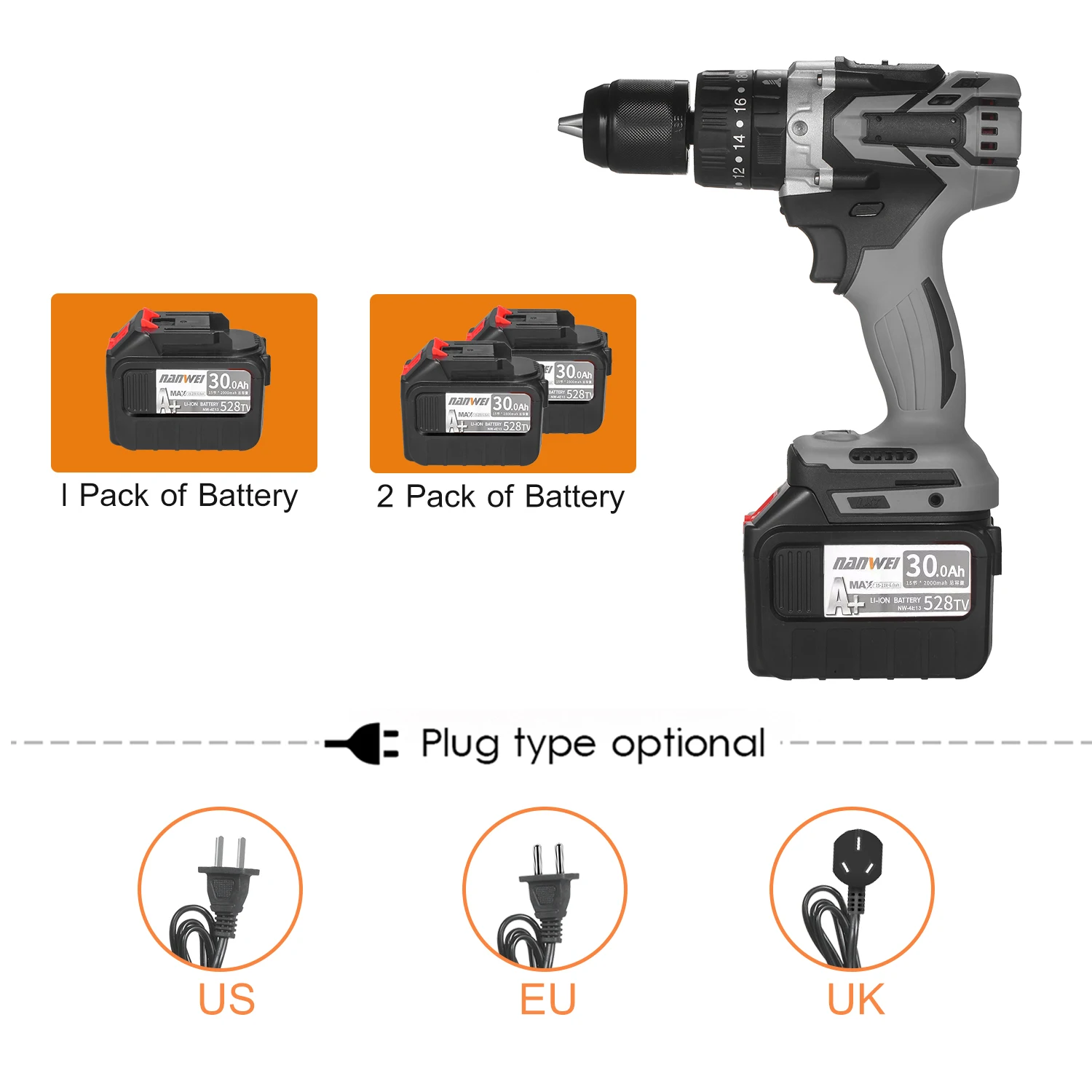 Аккумуляторная дрель-шуруповерт электрическая Ударная дрель с переменной