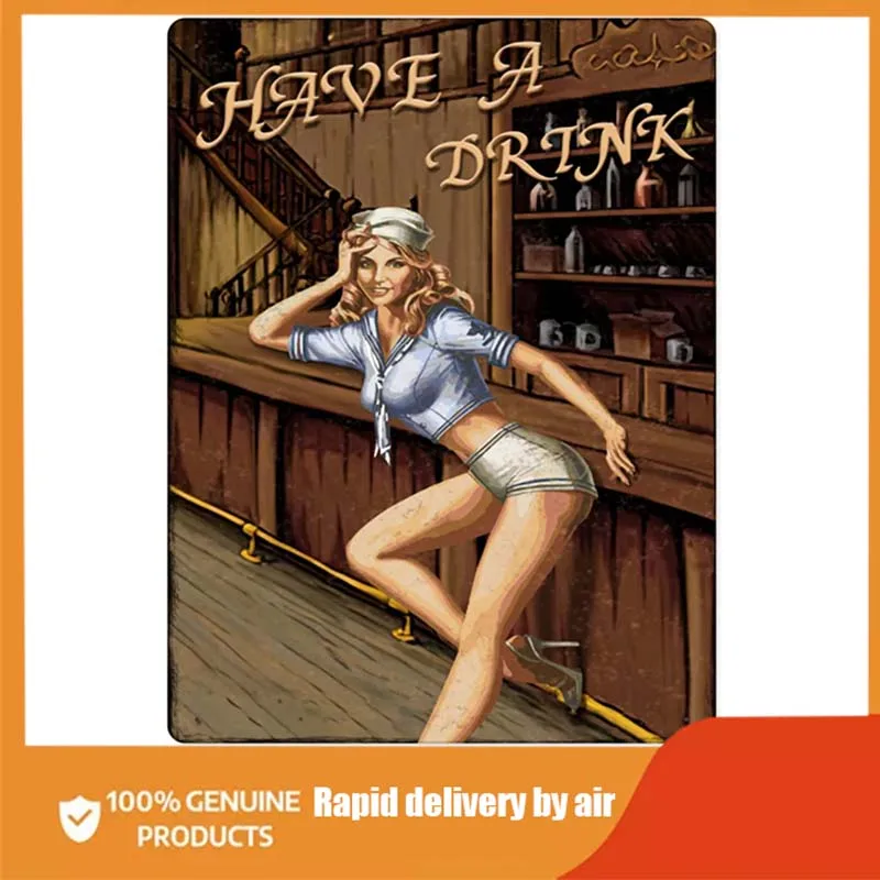 

Have A Drink Metal Signs Vintage Funny Sexy Metal Waitress Tin Sign Decor for Women Men Retro Poster Paintings Metal Wall Decor
