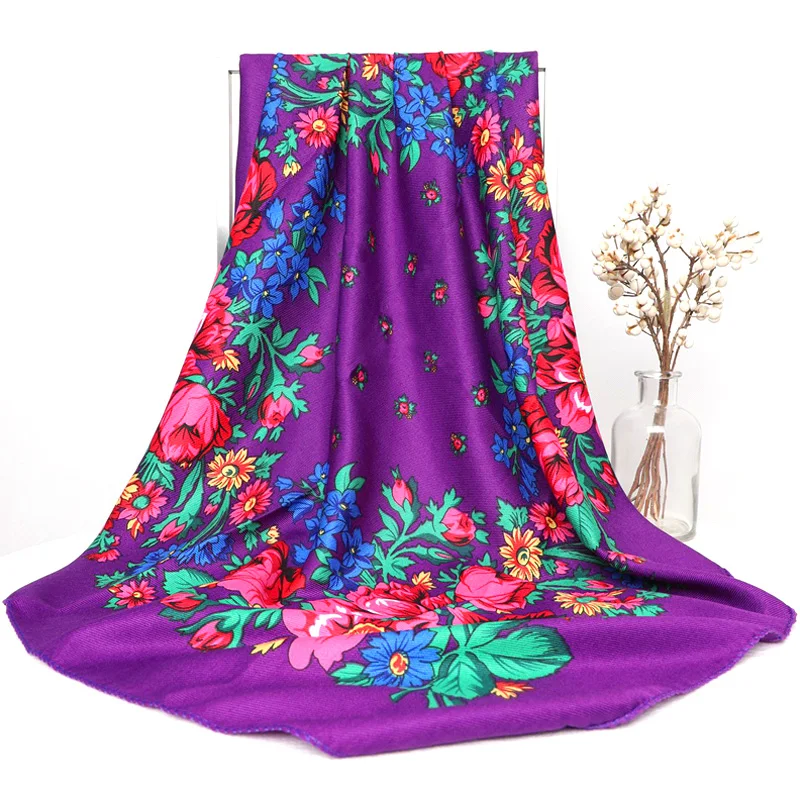 Русский квадратный шарф с цветочным принтом бандана Женская Этническая шаль