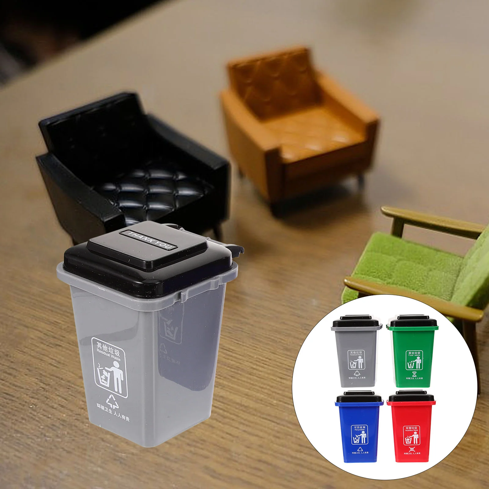 

Toys Sorting Trash Can Miniature Car Lid Garbage Desktop Small House Child