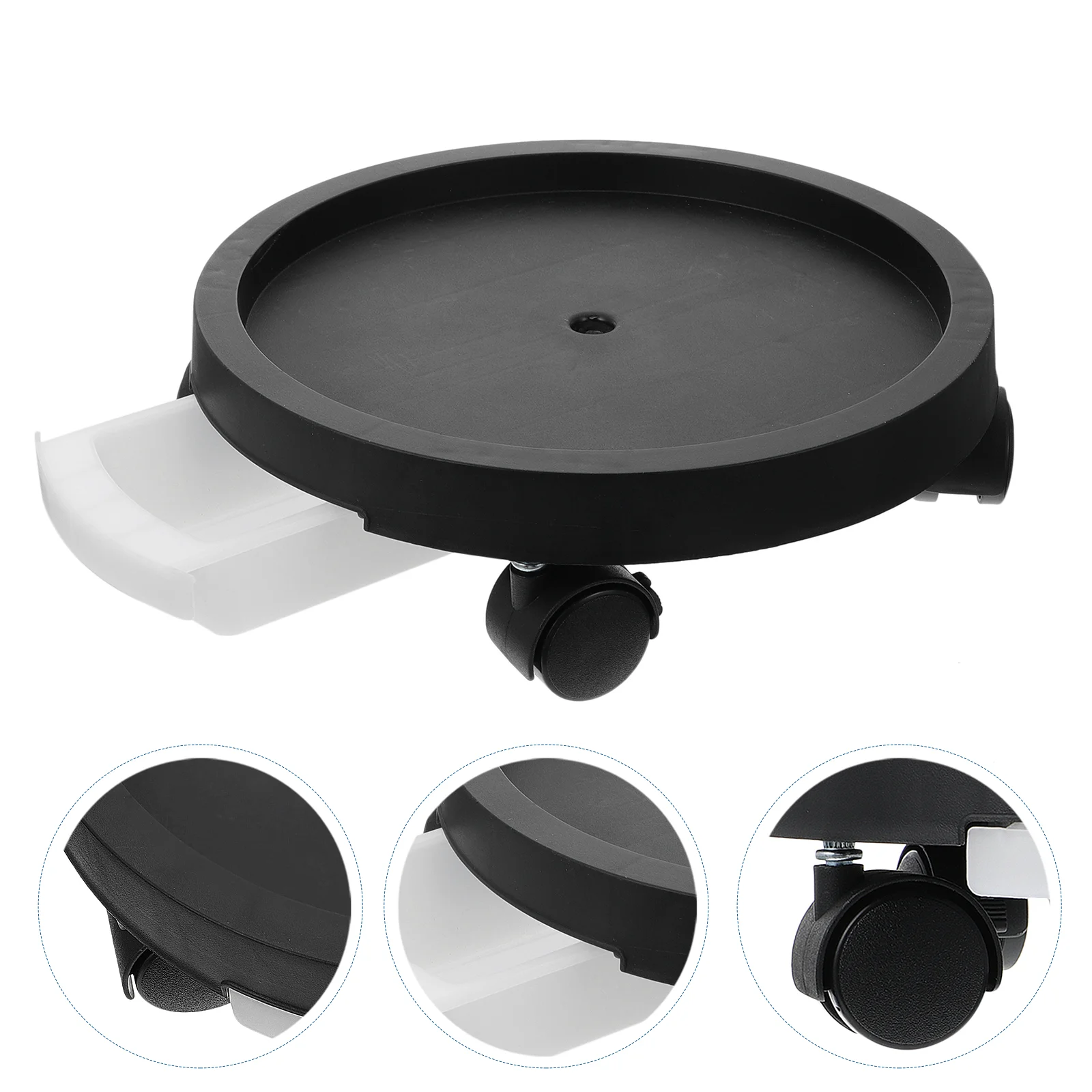 

Round Planter Mobile Tray Pot Base Plastic Cart 28.6x28.6cm Flowerpot Black Movable Bonsai