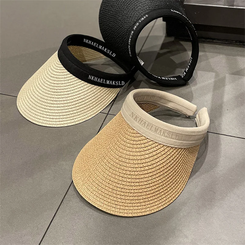 

NEW Raffia Panama Straw Empty Top for Women Summer Hat Sun Protection Outdoor Sports Fishing Vacation Beach Chapeau