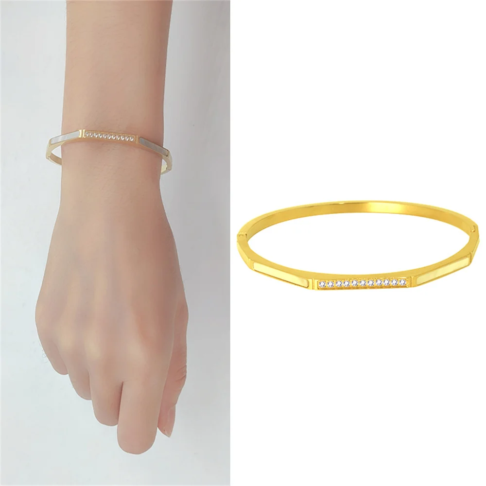 

Women's Stainless Steel Copper Jewelry Shell Bracelet With Diamonds Luxury Fashion Gold Color Bangles Friendship Bracelets