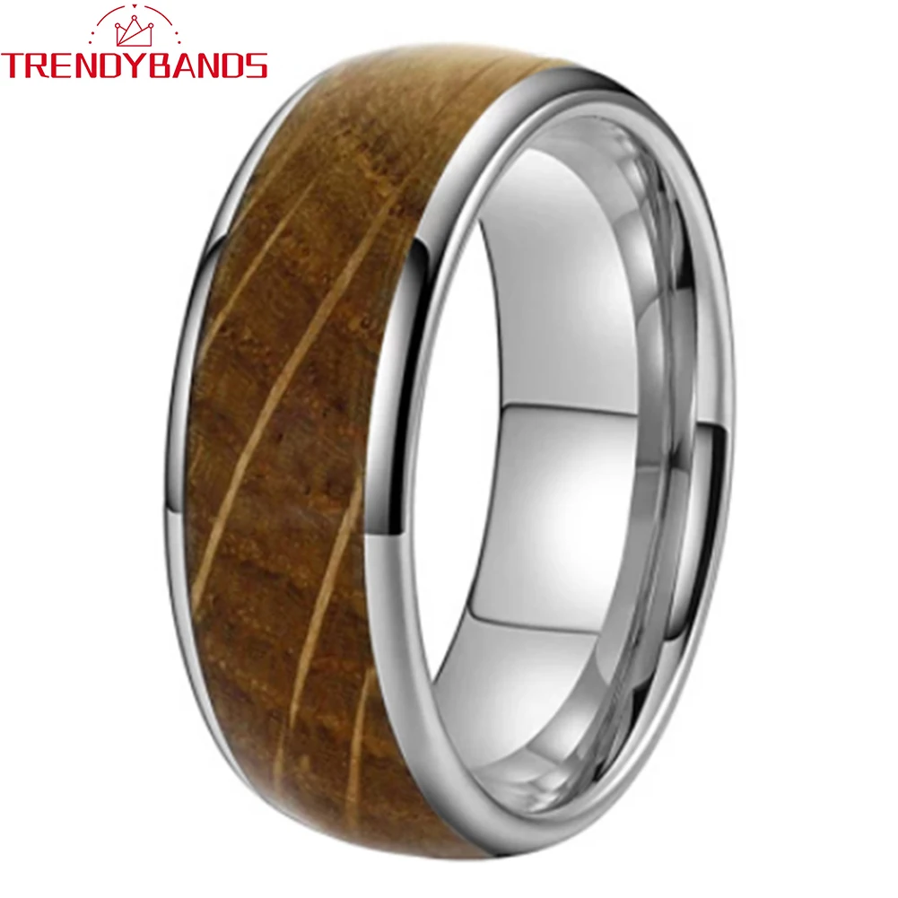 

8mm 6mm Whisky Barrel Wood Inlay Wholesale Tungsten Carbide Wedding Band for Men Women Engagement Rings Fashion Jewelry