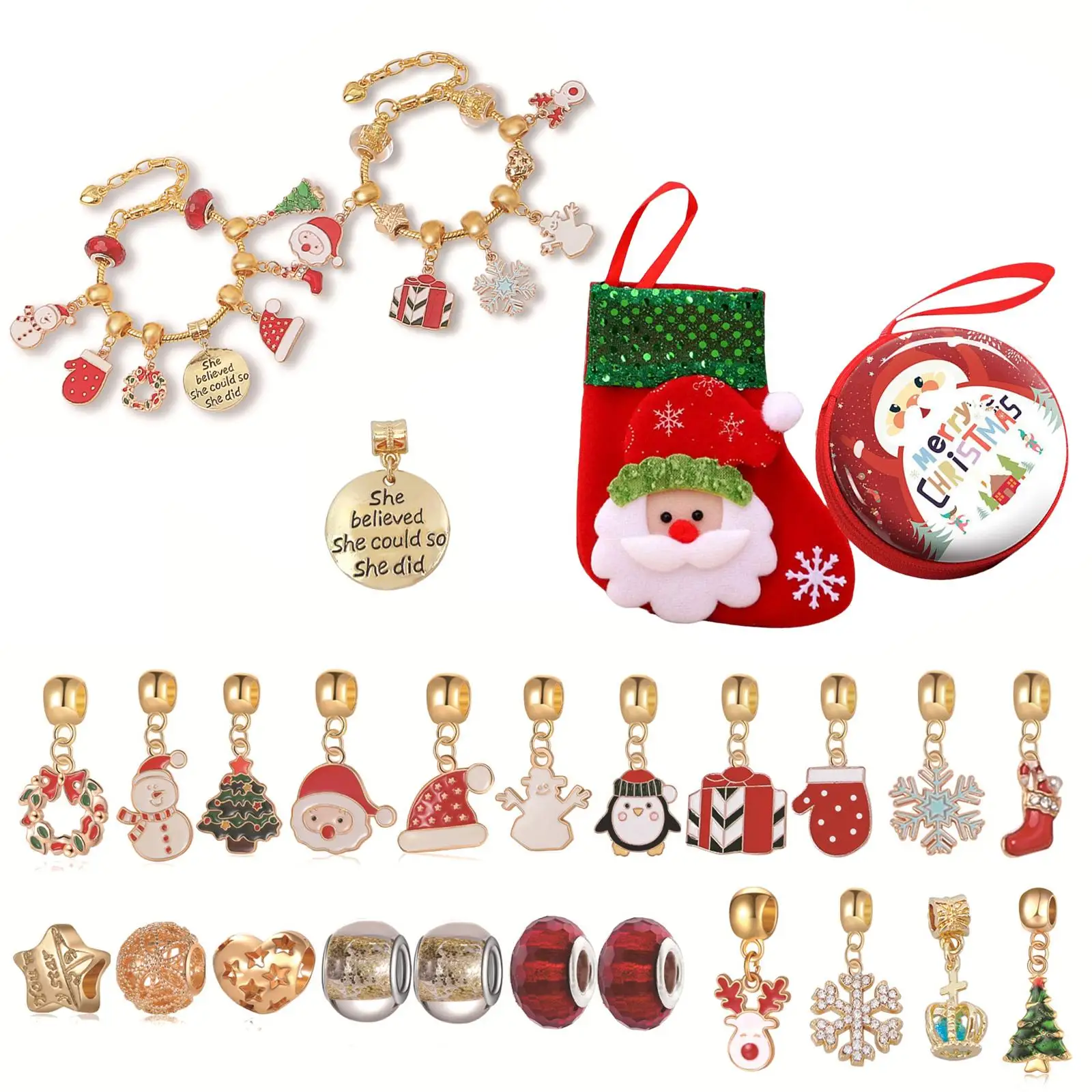 

Christmas Beaded Bracelet Kit Jewelry Making Beads Xmas Tree Pendants for Adults
