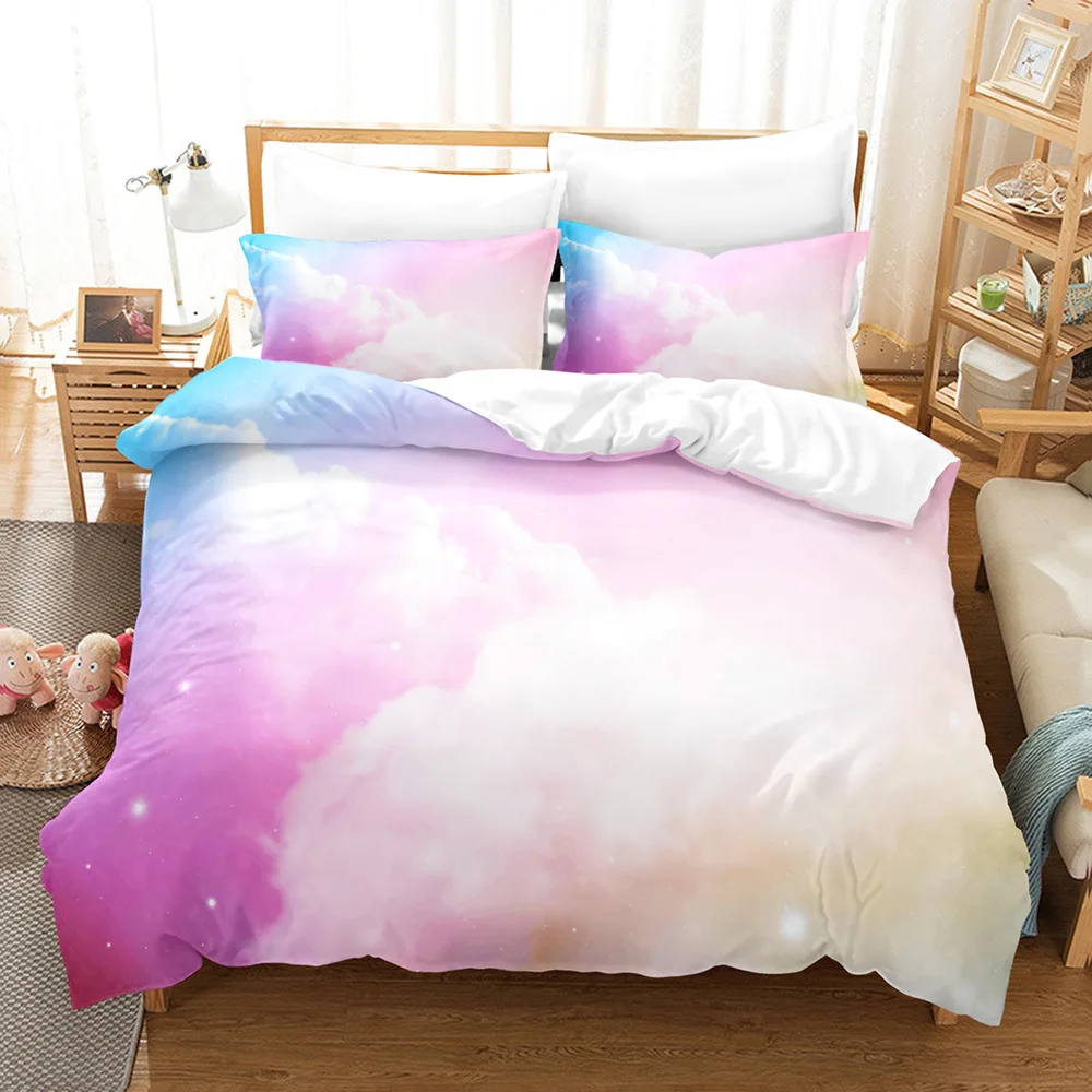 

Cloud Sky Duvet Cover Set Pink Blue Cloud Rainbow Queen Twin Full Size for Kids Boys Girls Polyester Bedding Set Pattern King